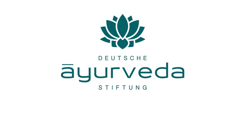 Grafische Illustration einer Lotusblüte mit Schriftzug als Logo der Deutschen Ayurveda-Stiftung
