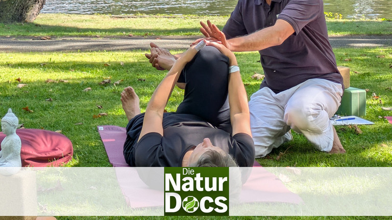 Yogatherapeut leitet Patientin bei Asana an Yogatherapeut leitet Patientin bei Asana an